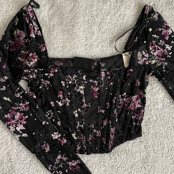 Windsor Tops - Trendy Florals Flocked Velvet Corset Top